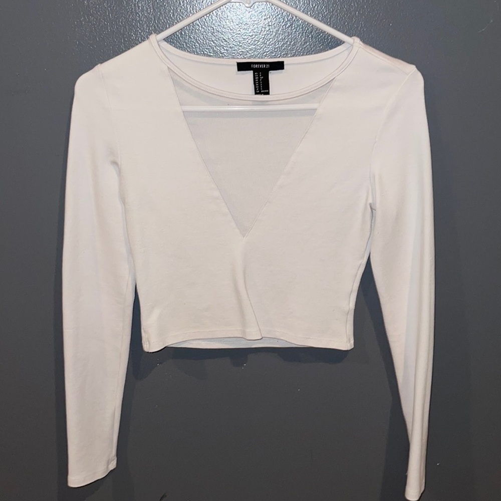 forever 21 white long sleeve cropped shirt. size small
